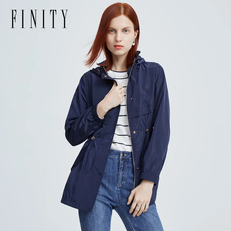 FINITY菲妮迪新款连帽休闲女式风衣上衣外套户外复合链接时尚百搭