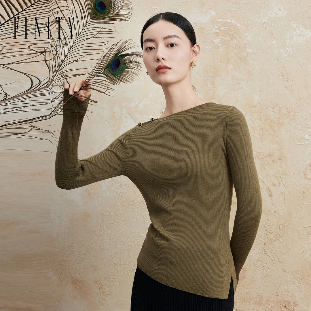 【力力淘专属】FINITY 针织衫长袖百搭绵羊毛圆领保暖 F21W8D33S5
