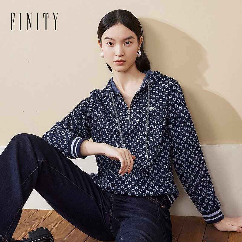 【亚美专属】FINITY 新品卫衣气质时尚宽松印花翻领气质 F21X9D37E2