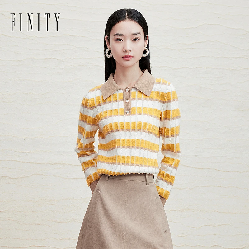 【籽言专属】FINITY 新款针织衫显瘦时尚百搭减龄翻领 F21X8B08S5