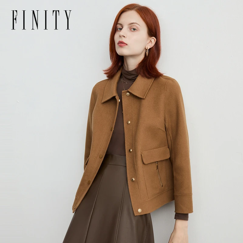 FINITY菲妮迪新款毛呢大衣气质短时尚休闲毛呢外套显瘦