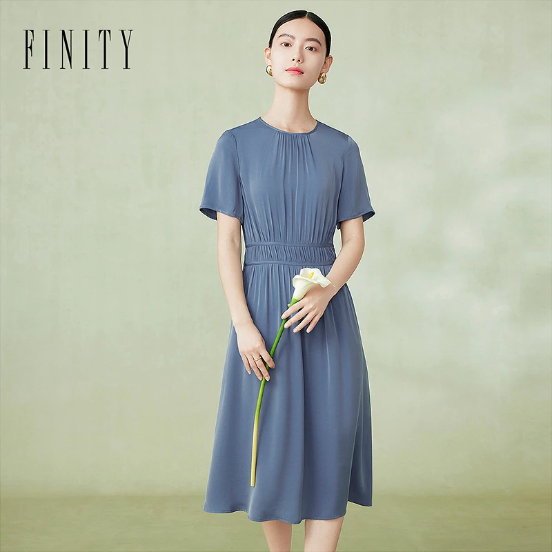 FINITY新品菲妮迪女装连衣裙气质蓝色时尚女士夏季修身优雅法式版