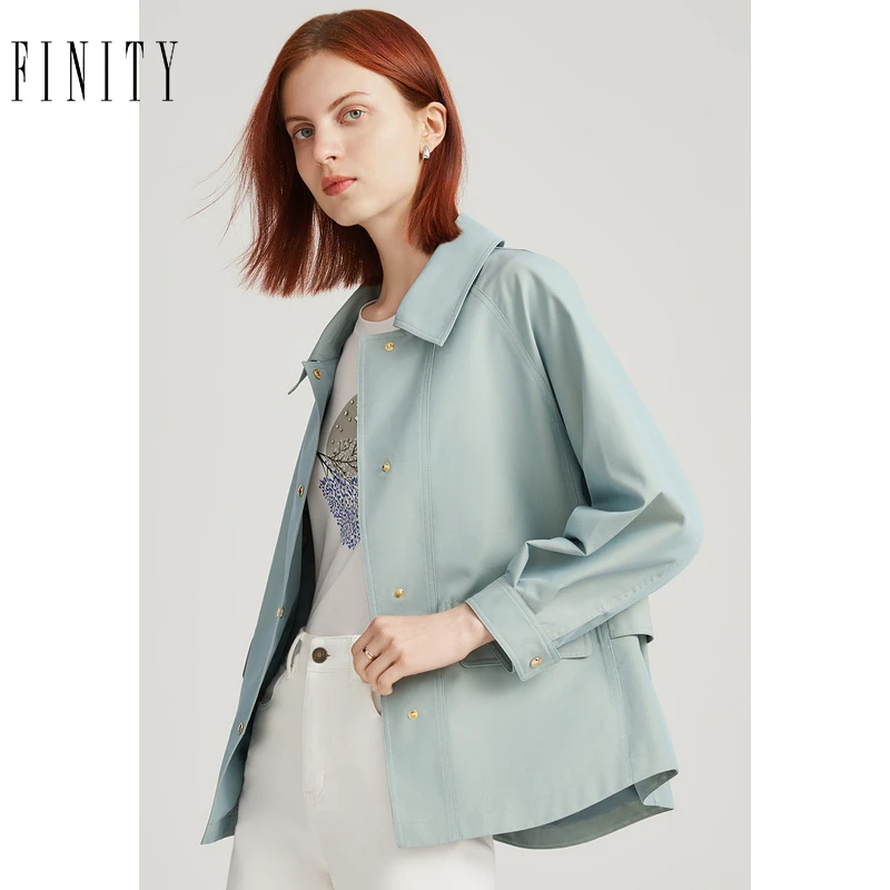 FINITY菲妮迪春季新款优雅时尚风衣女气质翻领短外套女F21V6D22F1