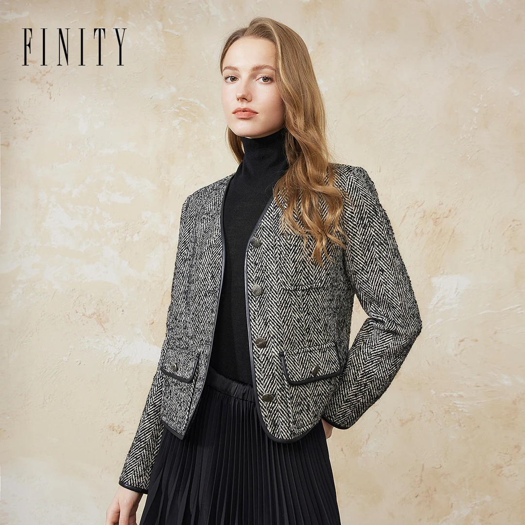 【籽言专属】FINITY 新款短外套时尚宽松减龄气质毛呢 F21X8C05W4