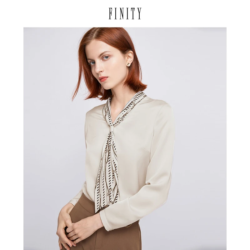 【小水专属】FINITY 雪纺衫女纯色飘领宽松显瘦休闲上衣 F21VCE04T5