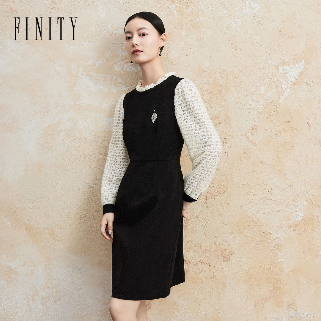 【黎黎粉专属】FINITY 法式收腰时尚长袖小香风连衣裙 F21W9B07L5