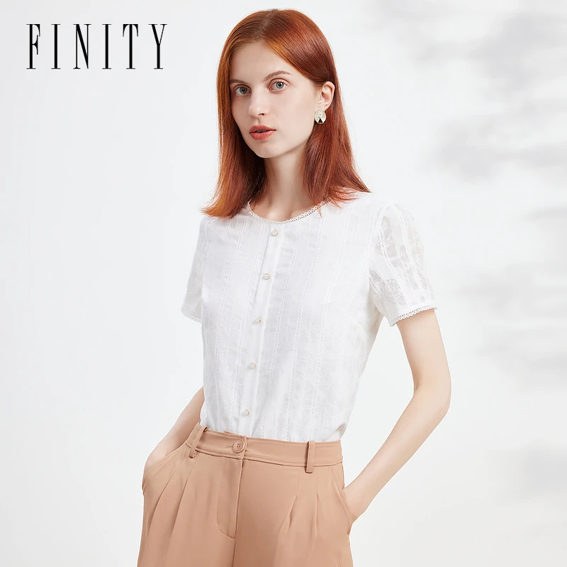 FINITY雪纺衫纯色宽松假两件显瘦设计感休闲上衣女气质白色时尚