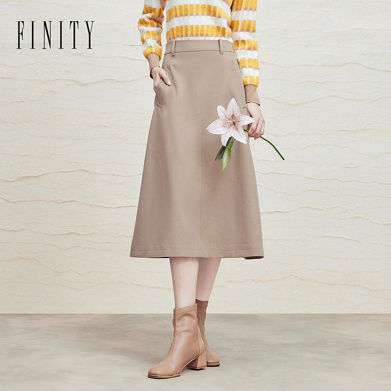 【籽言专属】FINITY 新款半身裙显瘦毛呢气质时尚中长款 F21X8D02Q2