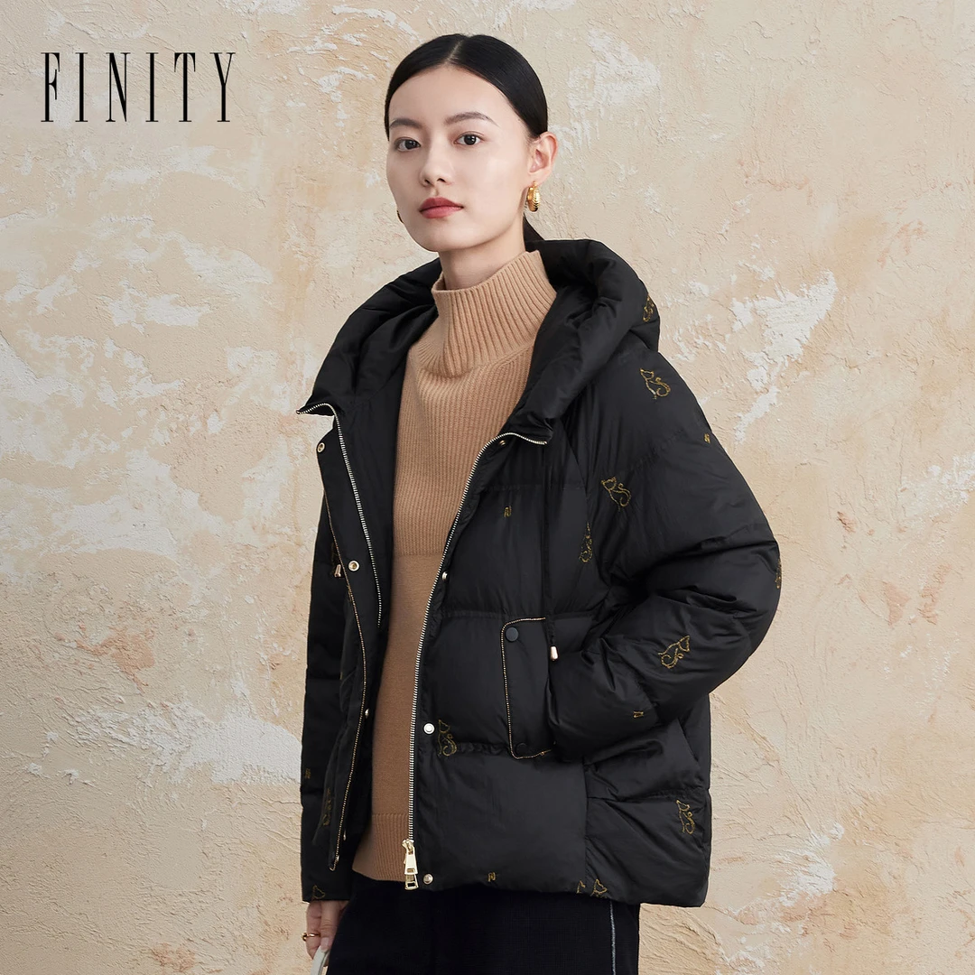 FINITY潮流保暖黑色连帽运动连帽黑色时尚潮流羽绒服短款羽绒服