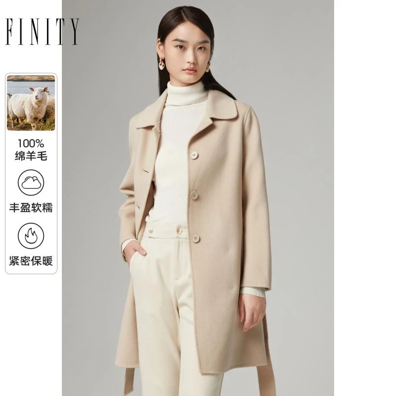 【小水专属】FINITY纯羊毛翻领女气质休闲大衣外套女士保暖秋冬长袖