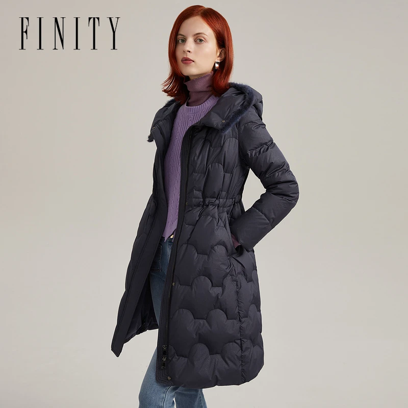 FINITY菲妮迪冬季新款羽绒服女士保暖连帽户外收腰时尚F21V9E72Y3