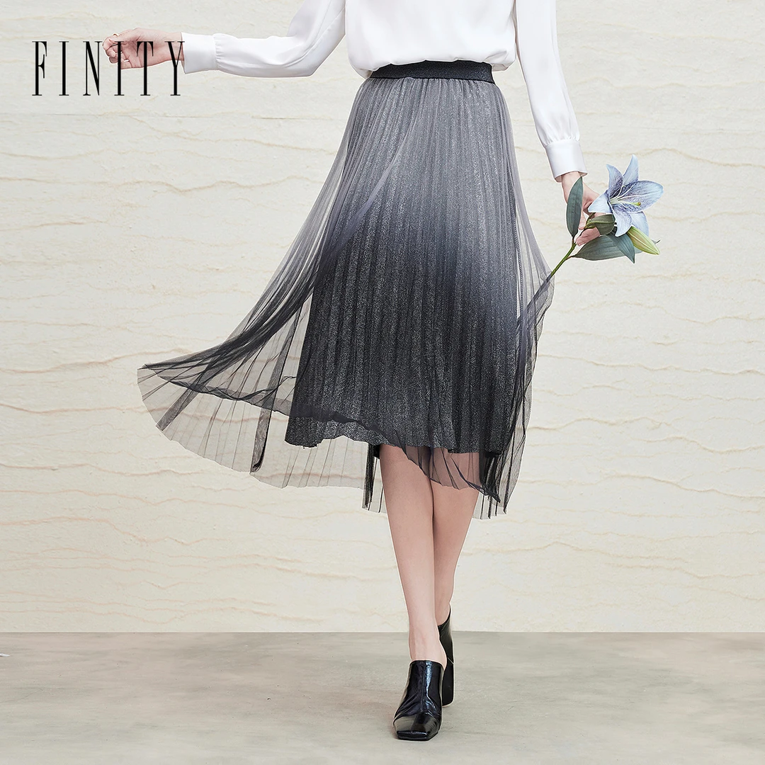 【小云总专属】FINITY 新品显瘦长款百褶裙气质高腰时尚 F21X7B24Q3