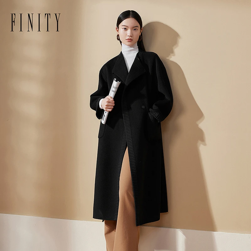 【小水专属】FINITY 新款毛呢外套气质时尚双面呢过膝 F21X9B57D4
