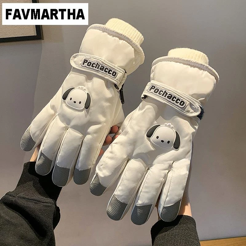 FAVMARTHA新款滑雪手套女士冬季骑行电动车保暖神器加绒加厚可爱