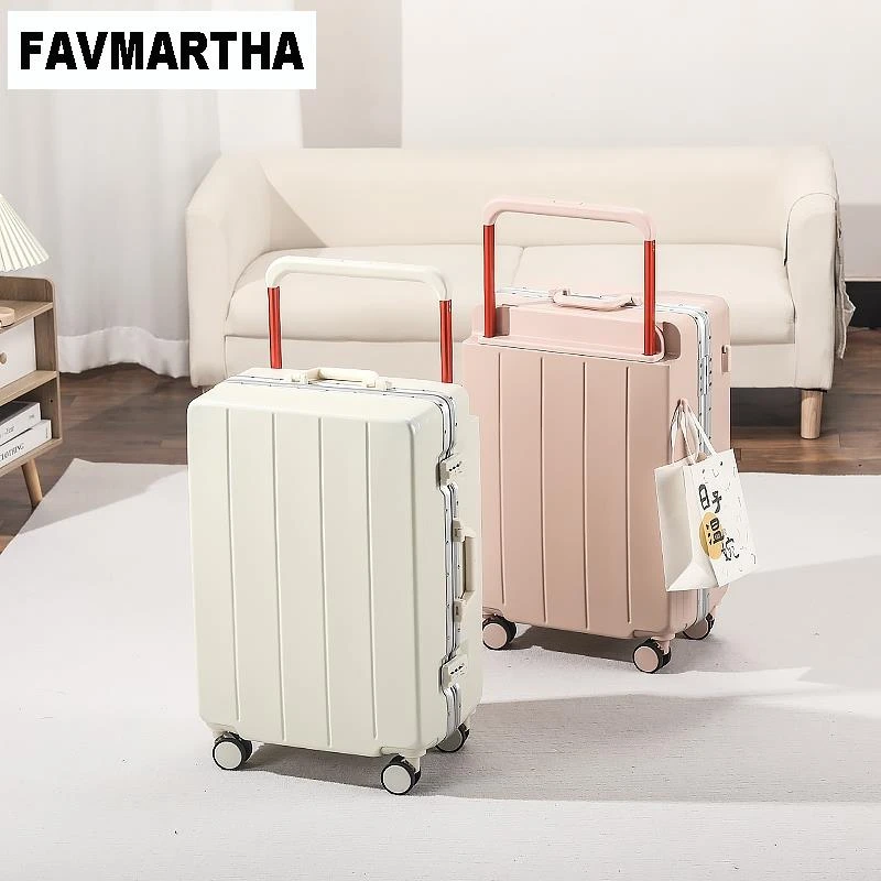 FAVMARTHA新款铝框宽拉杆行李箱女小型20寸登机拉杆箱男学生24旅