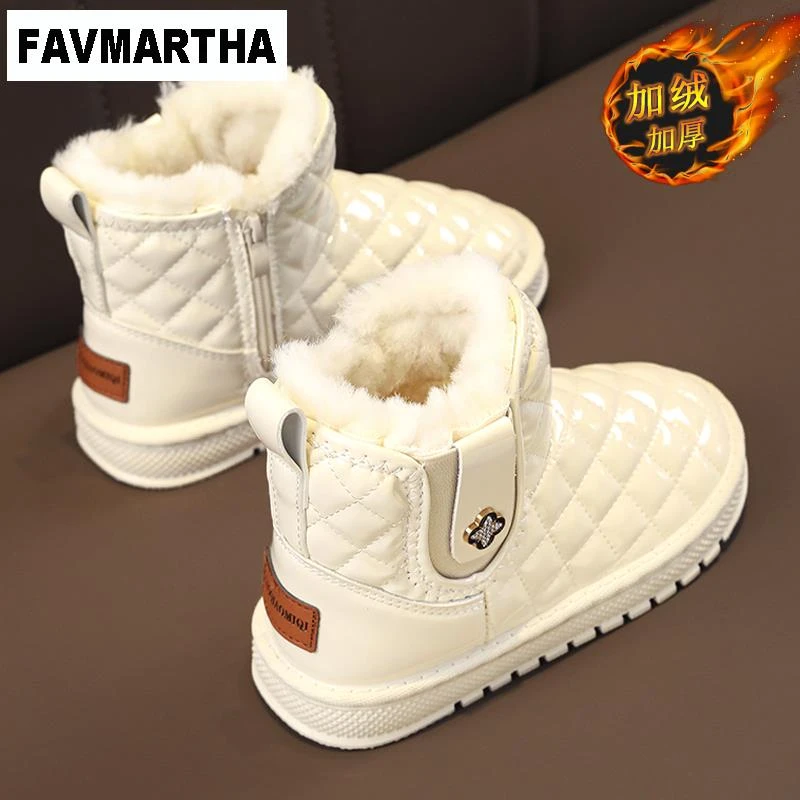 FAVMARTHA女童雪地靴冬季2025新款儿童皮毛一体保暖短靴小女孩