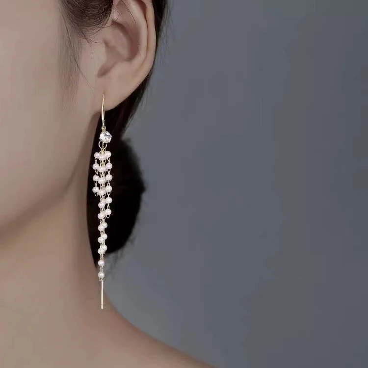 气质流苏耳环女潮高级感长款珠珠耳环耳饰N1548