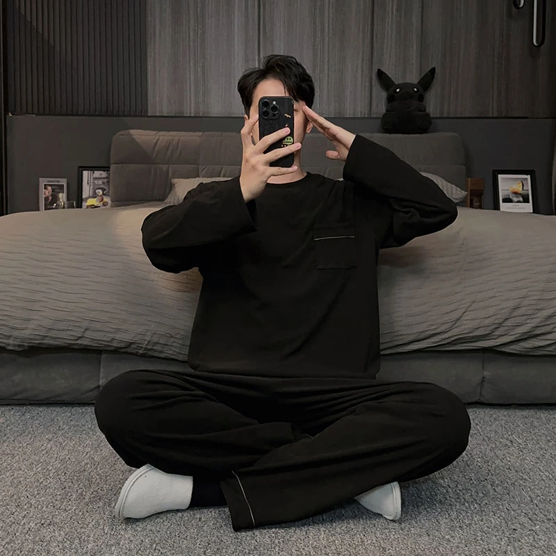 黑色男士高级感睡衣冬季德绒保暖青少年2025新款家居服男春秋冬款