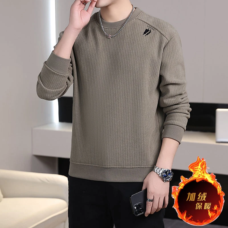 2024新款加绒卫衣秋冬季圆领男士休闲保暖长袖套头加厚百搭时尚款
