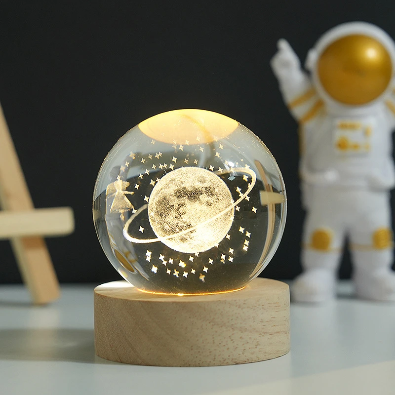【心仪礼物】发光内雕桌面小夜灯摆件星云太阳系玻璃球生日装饰儿童