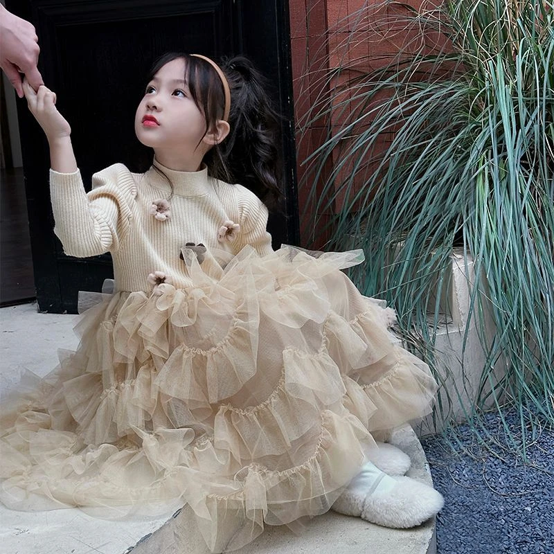 女童连衣裙冬季裙子2023新款秋冬儿童加厚小女孩长款公主裙秋季