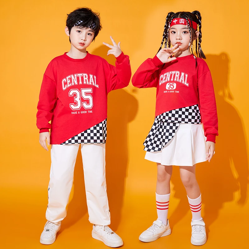 儿童街舞班服啦啦队演出服男女童洋气格子啦啦操表演服嘻哈潮秋装