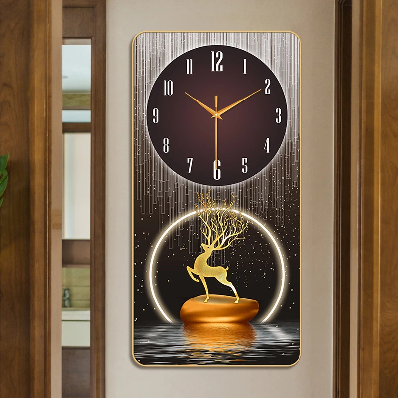 轻奢创意客厅挂钟家用钟表玄关装饰画挂钟免打孔静音时钟新款挂表