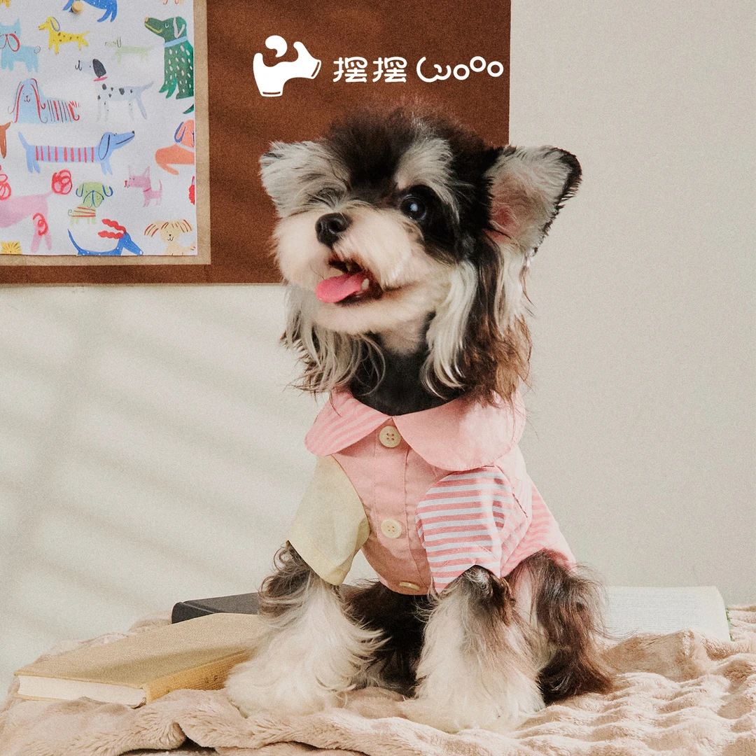 摆摆Wooo「东闻闻西闻闻条纹纹衬衫」粉黄 | 宠物秋冬时尚写真家居