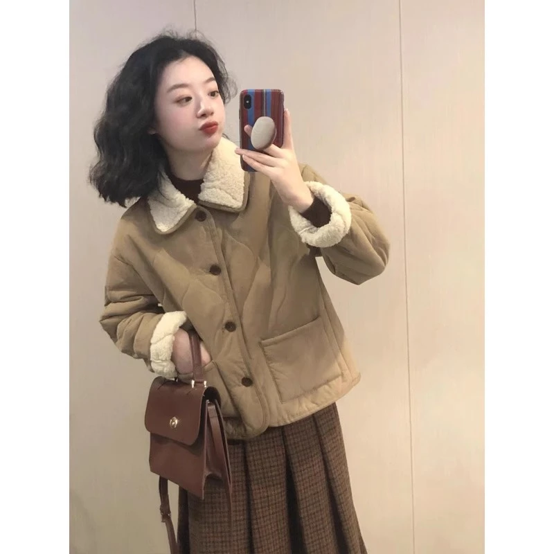 棉衣女2024秋冬季新款韩版宽松加厚polo领洋气百搭保暖外套棉服