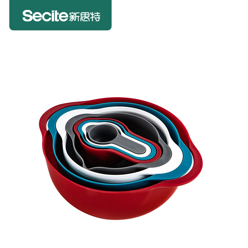 Secite/新思特彩虹套盆8件套烘焙和面沥水量杯量勺菜盆