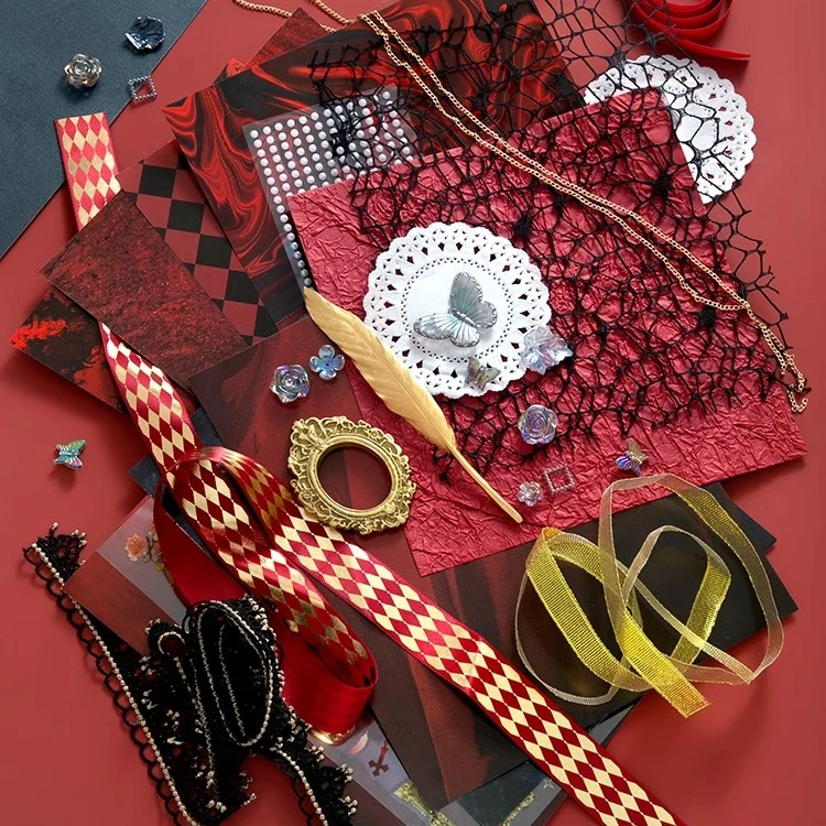 小食量丝带蕾丝痛包diy材料全套扎痛包背景纸二次元装饰贴纸红色