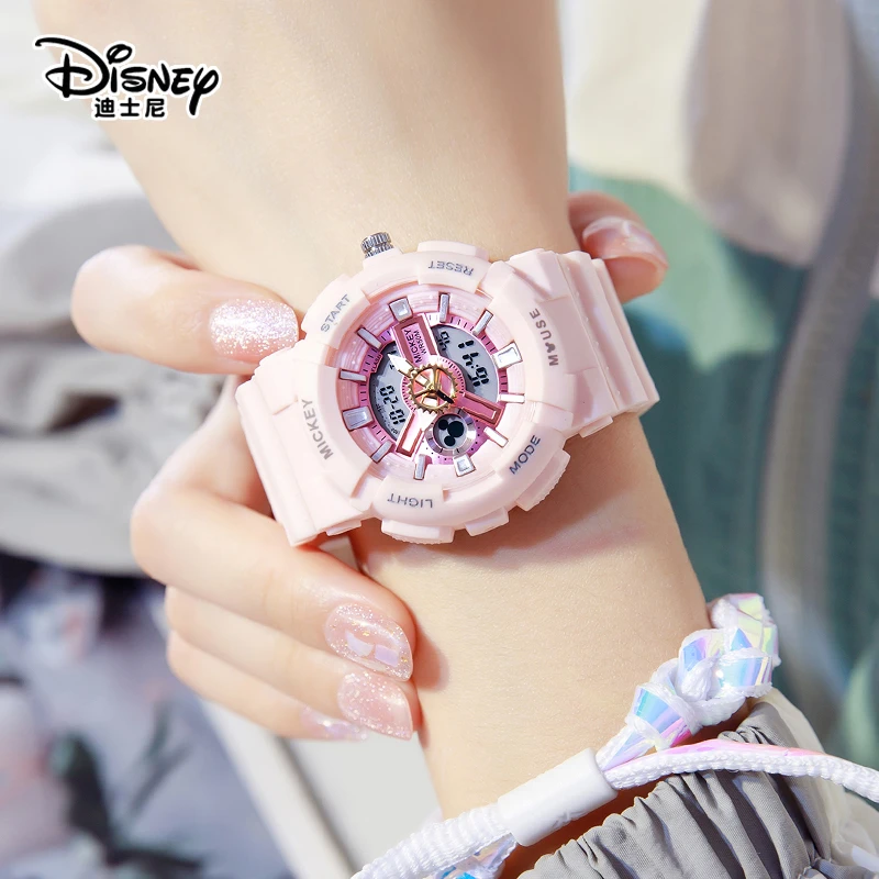 迪士尼中学生手表女2025款儿童机械少女防水高中生运动女孩电子表