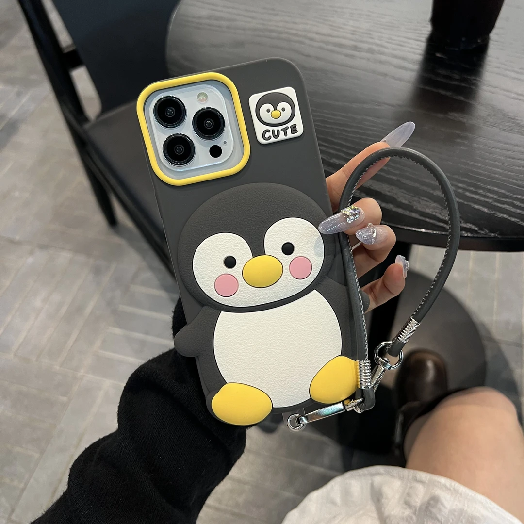 软萌立体企鹅适用于iphone16promax苹果15手机壳14磨砂硅胶软壳13