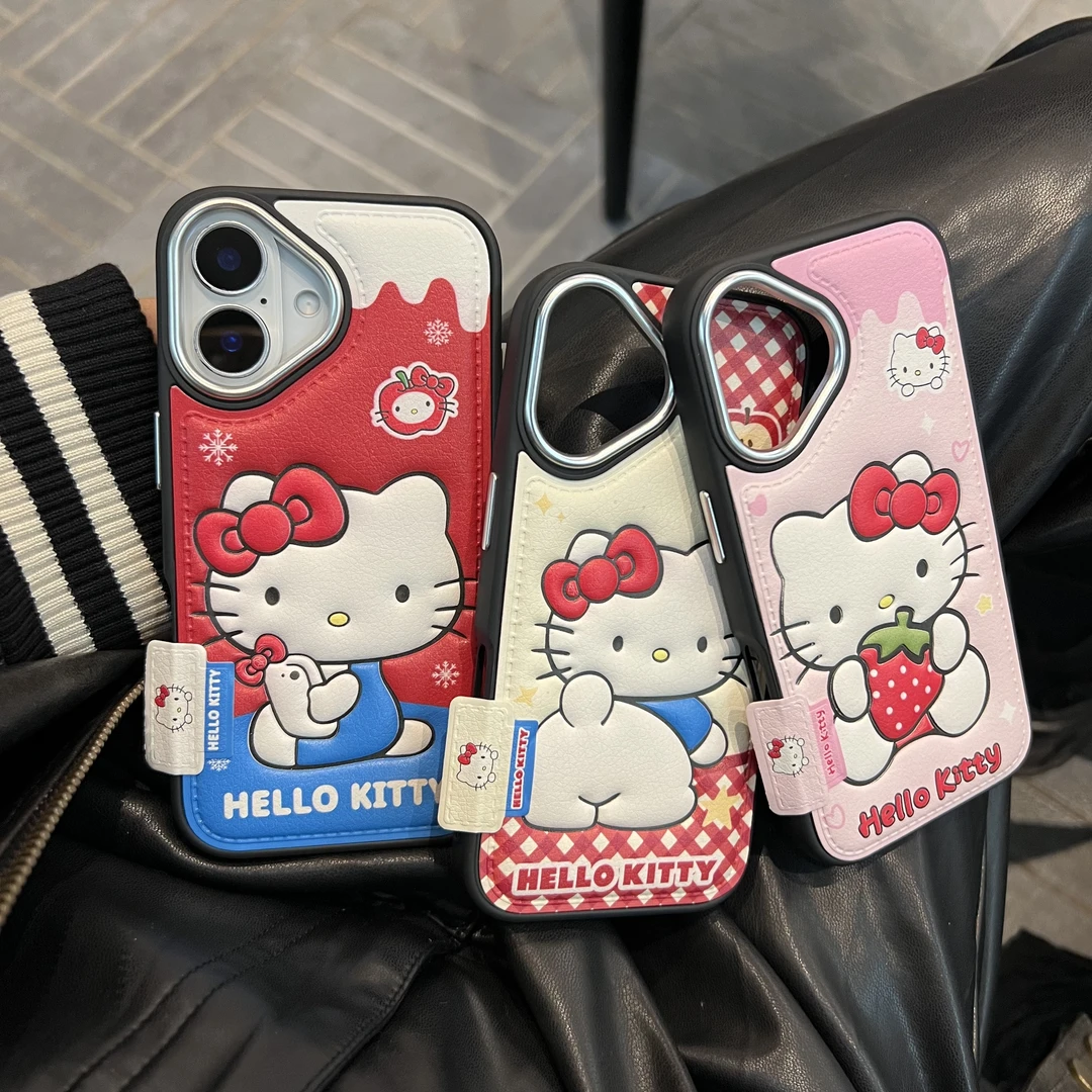 轻奢银镀小羊皮kitty猫咪适用苹果iphone16p手机壳华为P70/mate60