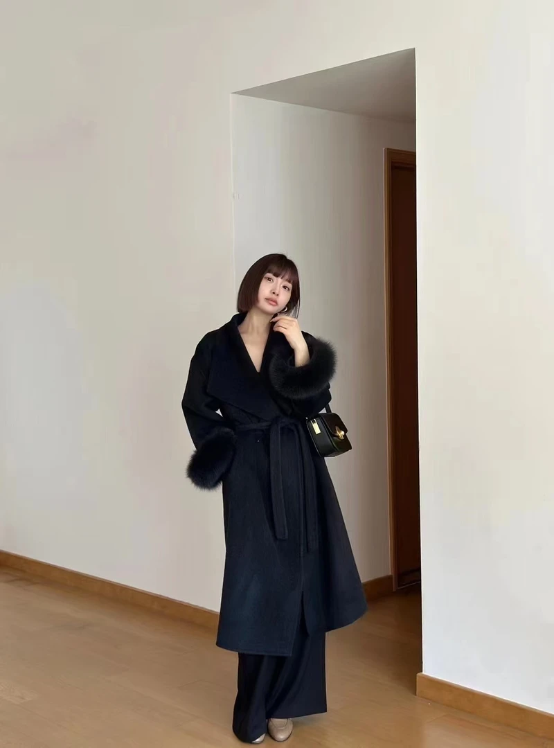 梦雨家秋冬韩系大翻领羊毛大衣