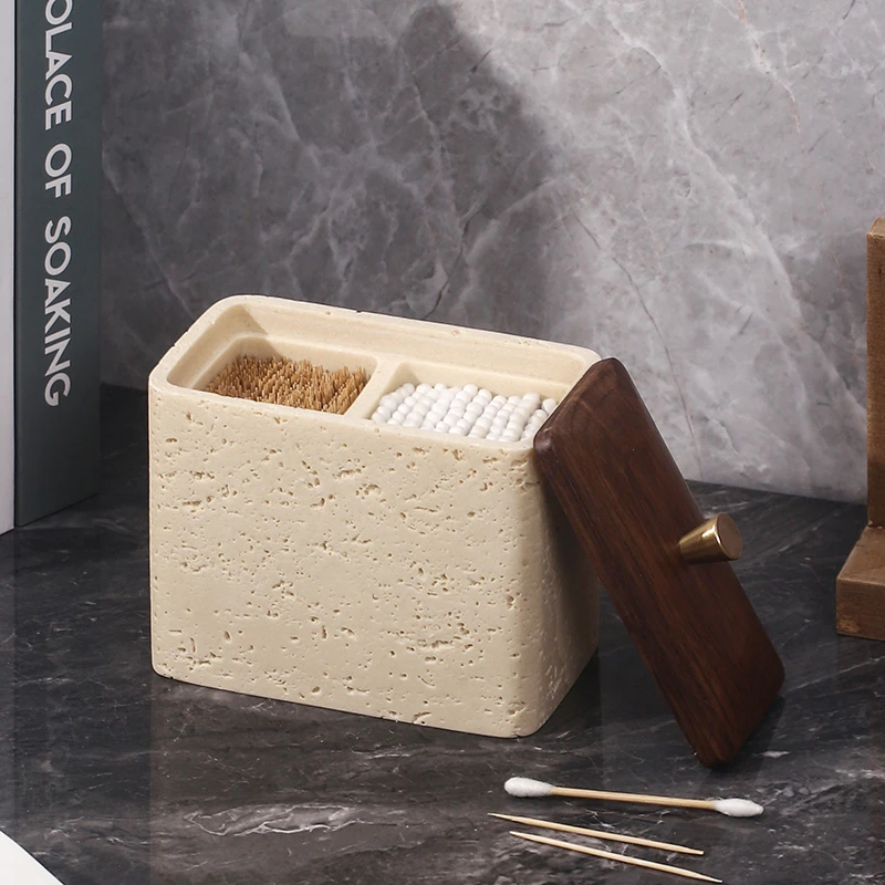 2024新款黄洞石棉签盒高颜值高级感桌面轻奢牙签牙线二合一收纳盒