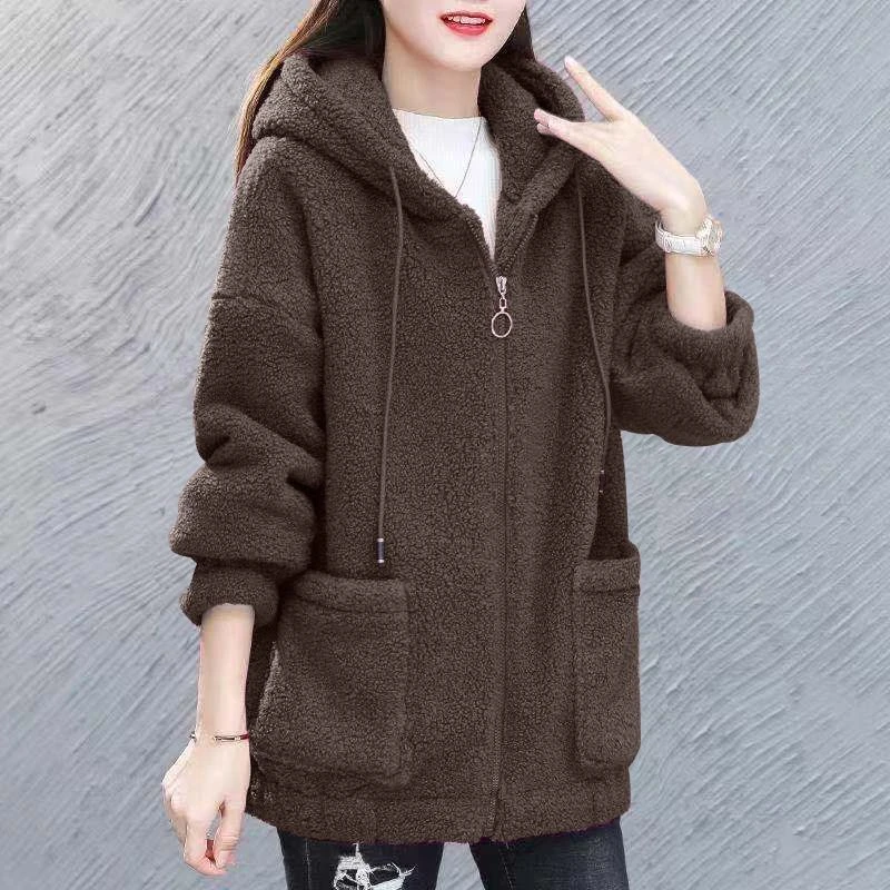 中老年女装秋冬季羊羔绒外套女加厚保暖宽松抓绒上衣卫衣妈妈装