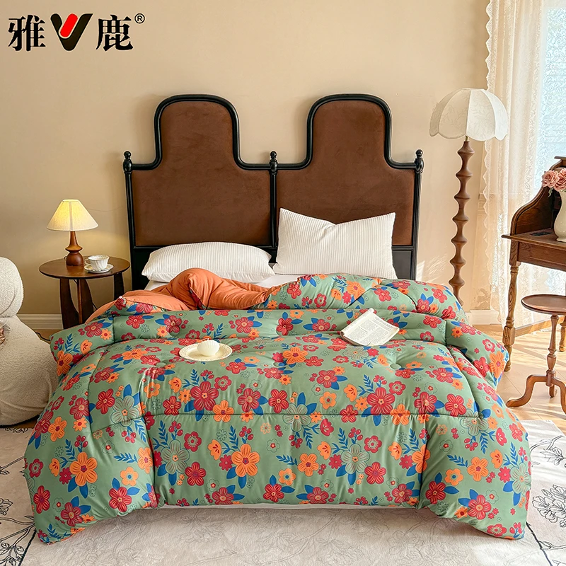 V/雅鹿新款花海A类双层纱轻奢保暖加厚柔软春秋被冬被学生宿舍