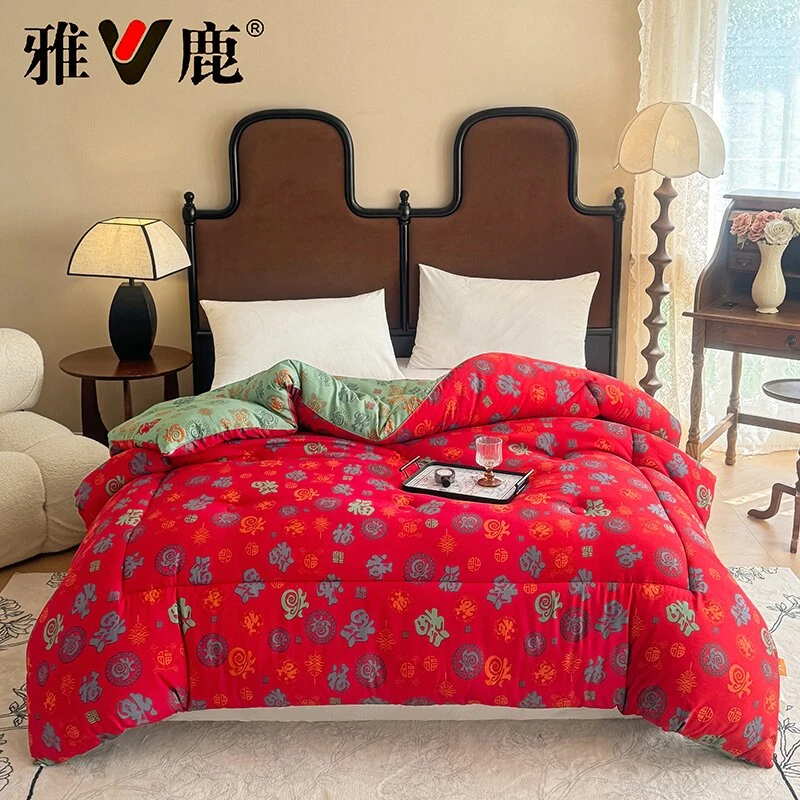 V/雅鹿百福水洗双层纱春秋被冬被保暖新中式国风婚被喜被学生宿舍