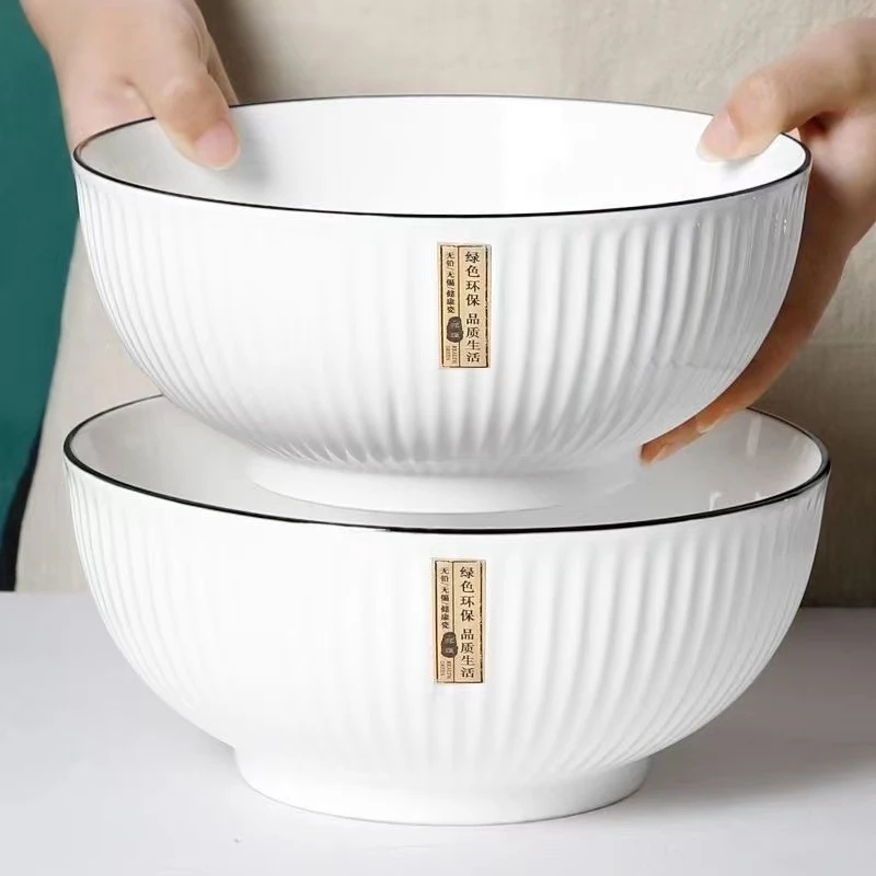 工厂自播8英寸2只山田竖纹汤碗陶瓷釉下彩碗家用饭碗日式米饭碗