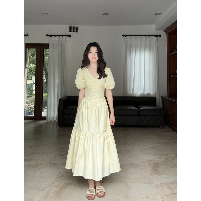 【断码特价 现货不补】纯棉泡泡袖收腰显瘦连衣裙夏G924Z09658