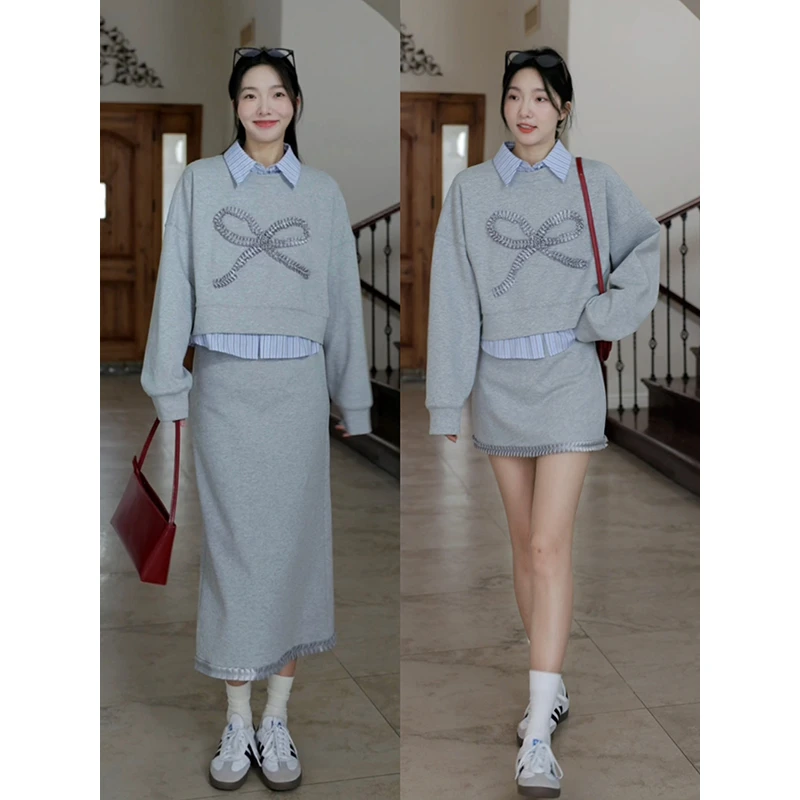 【开播浮力 售完不补】重工盘带绣花假两件卫衣长短半裙G924A13227