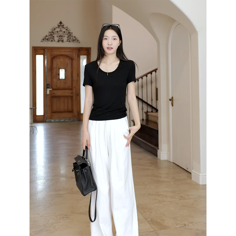 【断码特价 现货不补】显瘦正肩袖针织圆领T恤 G924Y06924