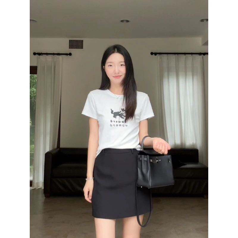 【断码特价 现货不补】 纯棉简约小狗百搭T恤短袖 G924Z09136