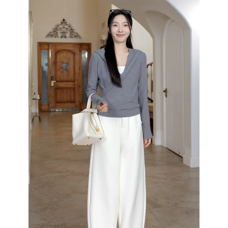 郭九九呢 天丝交叉显瘦连帽休闲磨毛小衫加绒弯刀裤 G924Y18915