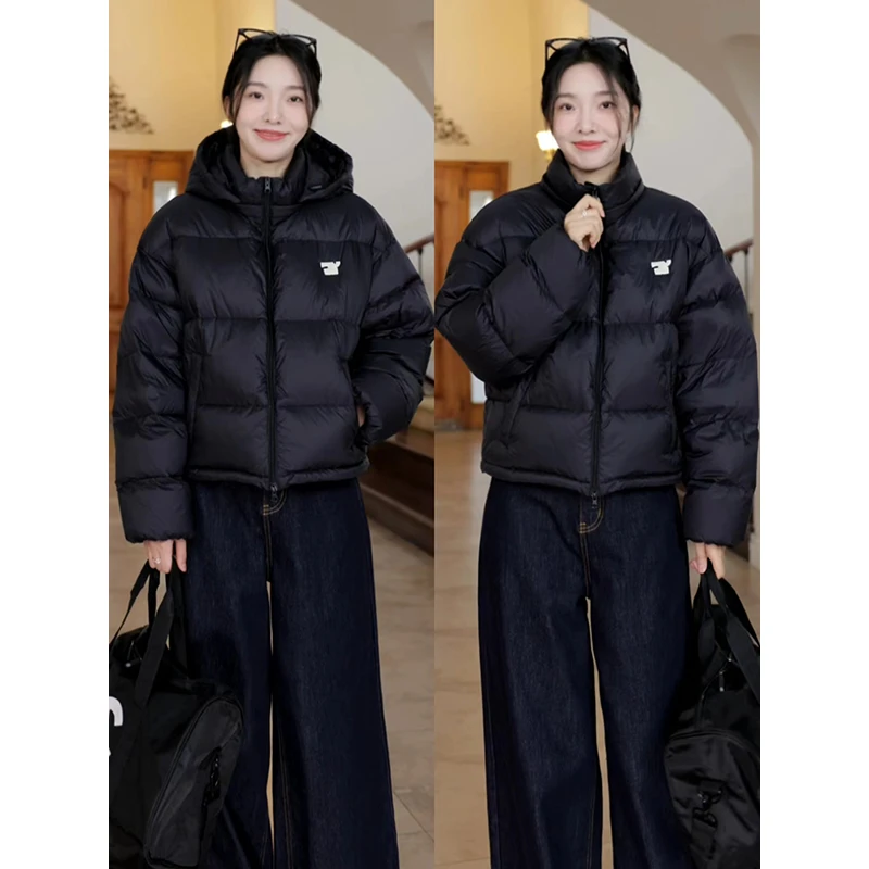 郭九九呢 经典休闲显瘦连帽面包羽绒服高腰阔腿牛仔裤 G924R13085