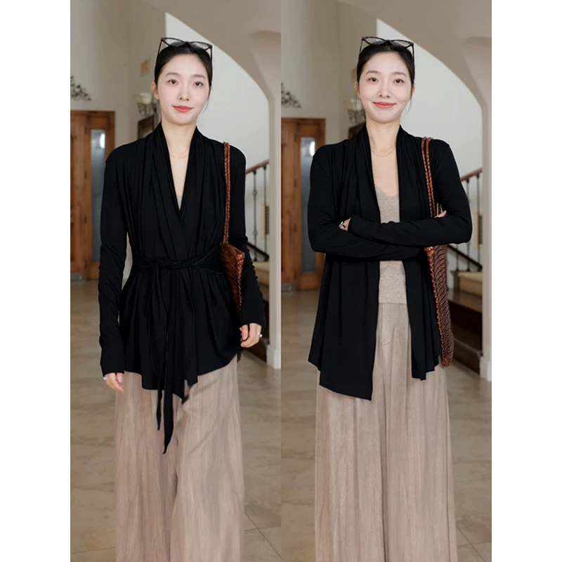 【断码特价 现货不补】 慵懒风收腰开衫上衣拖地阔腿裤 G924Z17324