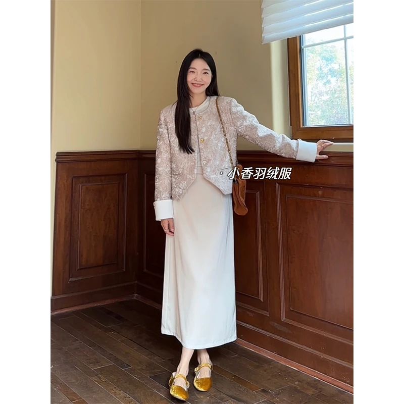 【断码特价 现货不补】 90白鸭绒小香羽绒服外套加绒半裙G923R07198