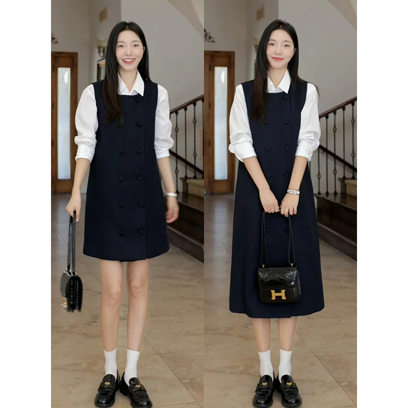 郭九九呢 减龄时髦薄小香重工宽松连衣裙纯棉百搭衬衫 G9C342542