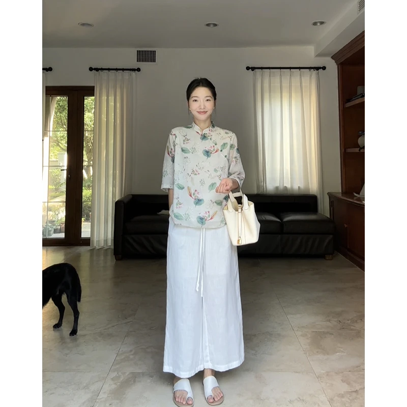 【断码特价 现货不补】 苎麻天丝上衣九分宽松阔腿裤 G924C07945